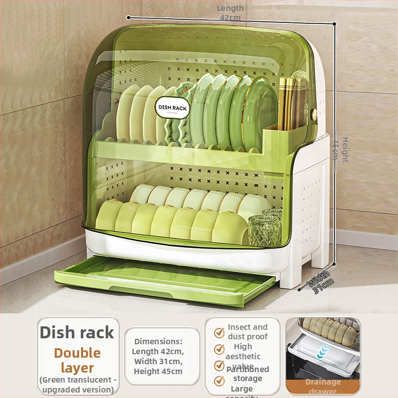 Raft din plastic pentru vase, bucătărie, cu capac, formă dreptunghiulară, stil modern minimalist, organizator de veselă