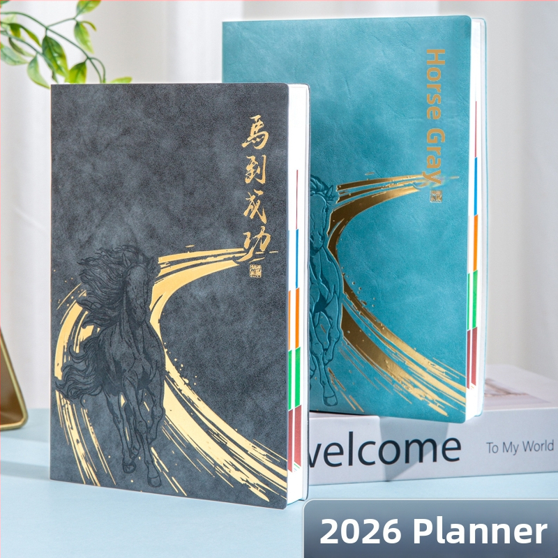 Kaiyue carnet de afaceri cu legare cusută, hârtie Dowling, 80 g, 300–400 pagini, calendar pentru 2026, Anul Calului