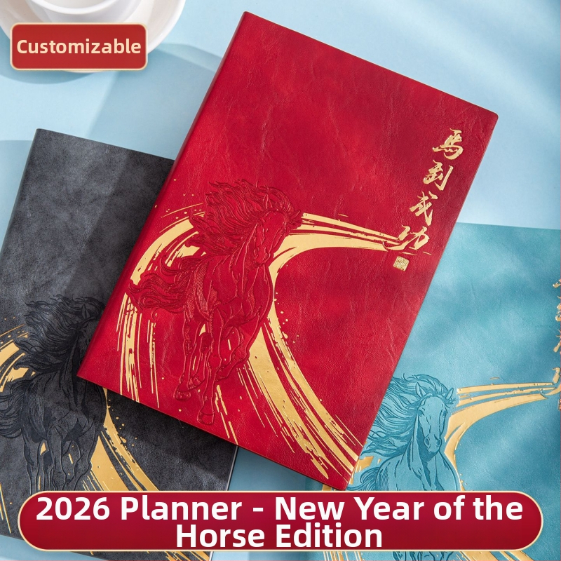 Kaiyue carnet de afaceri cu legare cusută, hârtie Dowling, 80 g, 300–400 pagini, calendar pentru 2026, Anul Calului