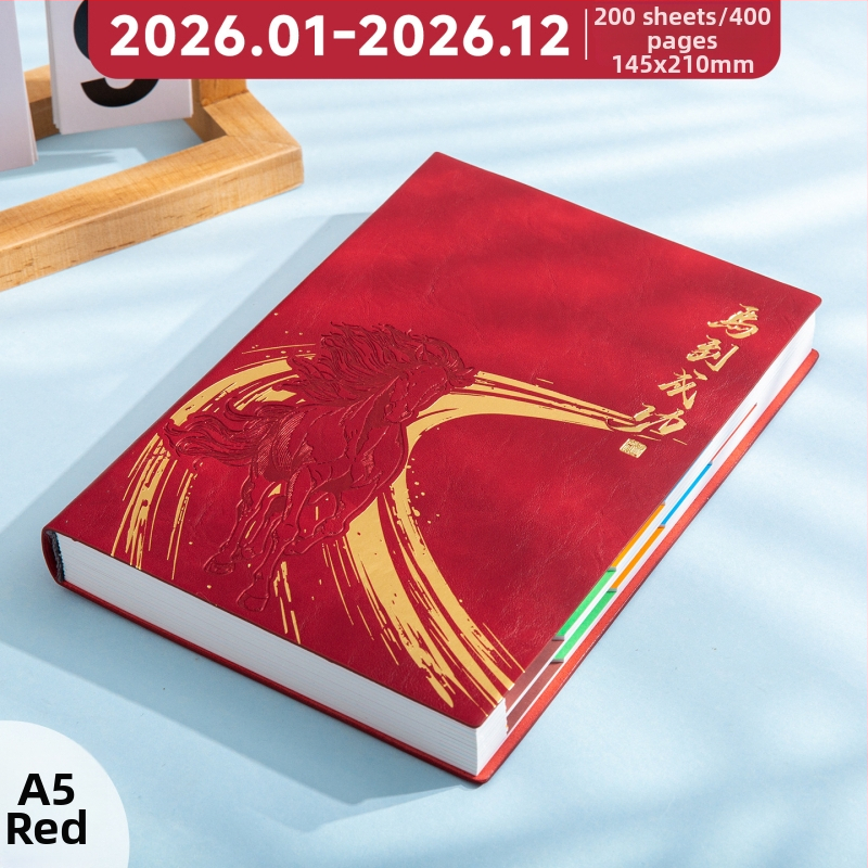 Kaiyue carnet de afaceri cu legare cusută, hârtie Dowling, 80 g, 300–400 pagini, calendar pentru 2026, Anul Calului