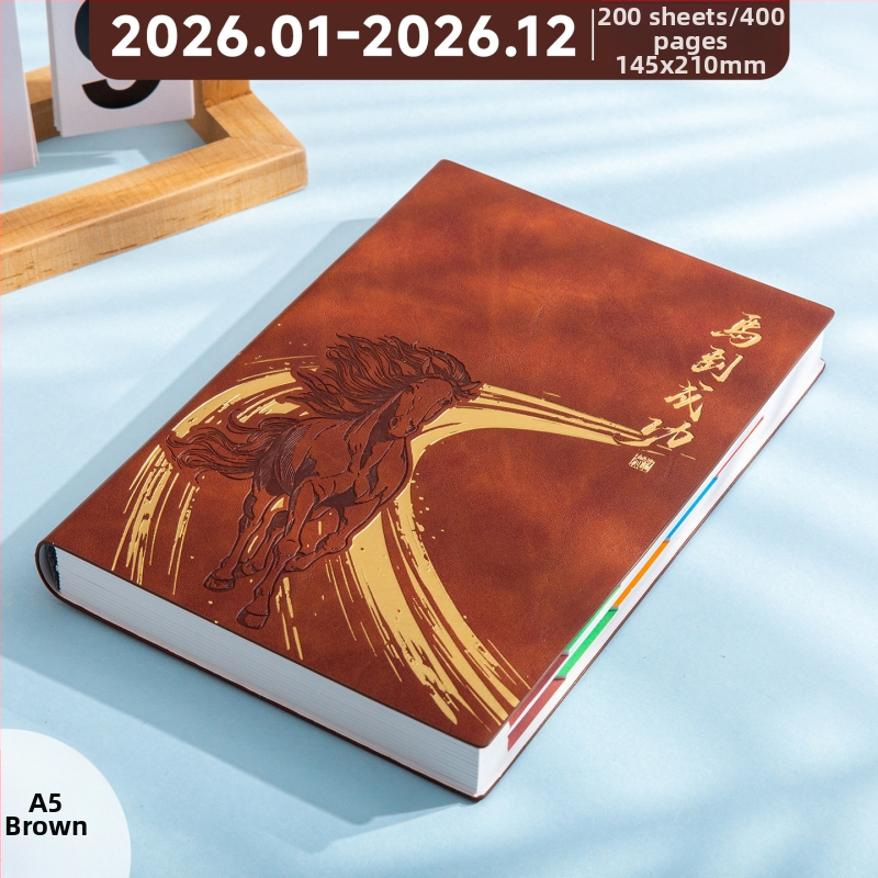 Kaiyue carnet de afaceri cu legare cusută, hârtie Dowling, 80 g, 300–400 pagini, calendar pentru 2026, Anul Calului