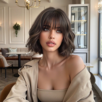 oneNonly SWLC1238-2BR10 perucă din fibre sintetice pentru femei, păr drept lung cu breton lung