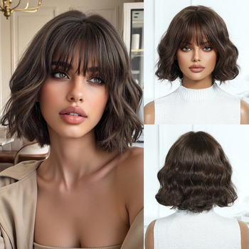 oneNonly SWLC1238-2BR10 perucă din fibre sintetice pentru femei, păr drept lung cu breton lung