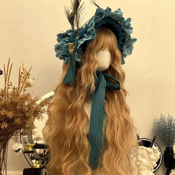 Perucă pentru femei: păr lung buclat cu breton, fir rezistent la temperaturi înalte, mecanism de prelucrare