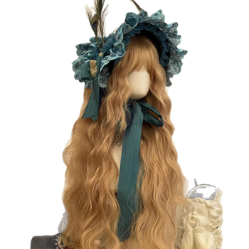 Perucă pentru femei: păr lung buclat cu breton, fir rezistent la temperaturi înalte, mecanism de prelucrare