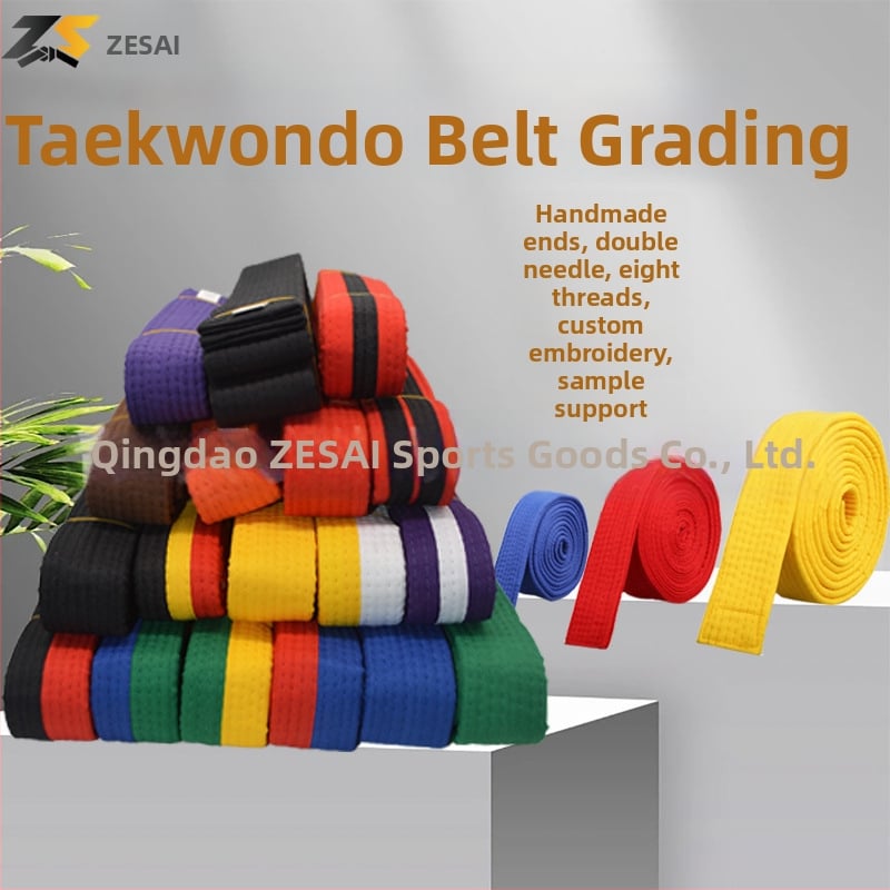 Bandă pentru karate și taekwondo cu broderie, material din amestec de bumbac, căptușeală din bumbac, lungime reglabilă, pentru antrenamente și examene în arte marțiale