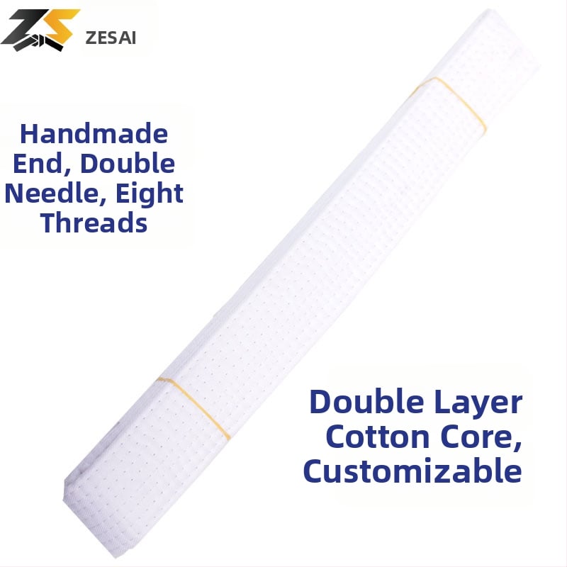 Bandă pentru karate și taekwondo cu broderie, material din amestec de bumbac, căptușeală din bumbac, lungime reglabilă, pentru antrenamente și examene în arte marțiale