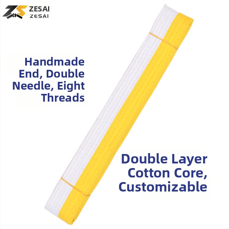 Bandă pentru karate și taekwondo cu broderie, material din amestec de bumbac, căptușeală din bumbac, lungime reglabilă, pentru antrenamente și examene în arte marțiale