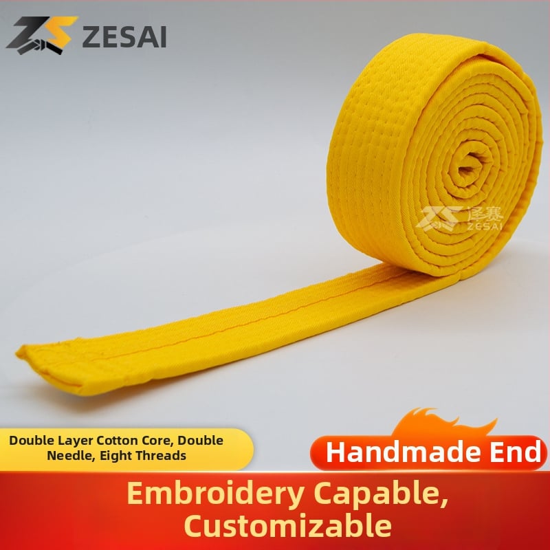 Bandă pentru karate și taekwondo cu broderie, material din amestec de bumbac, căptușeală din bumbac, lungime reglabilă, pentru antrenamente și examene în arte marțiale