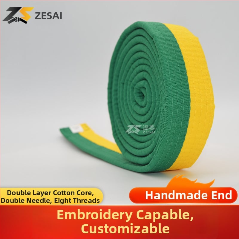 Bandă pentru karate și taekwondo cu broderie, material din amestec de bumbac, căptușeală din bumbac, lungime reglabilă, pentru antrenamente și examene în arte marțiale