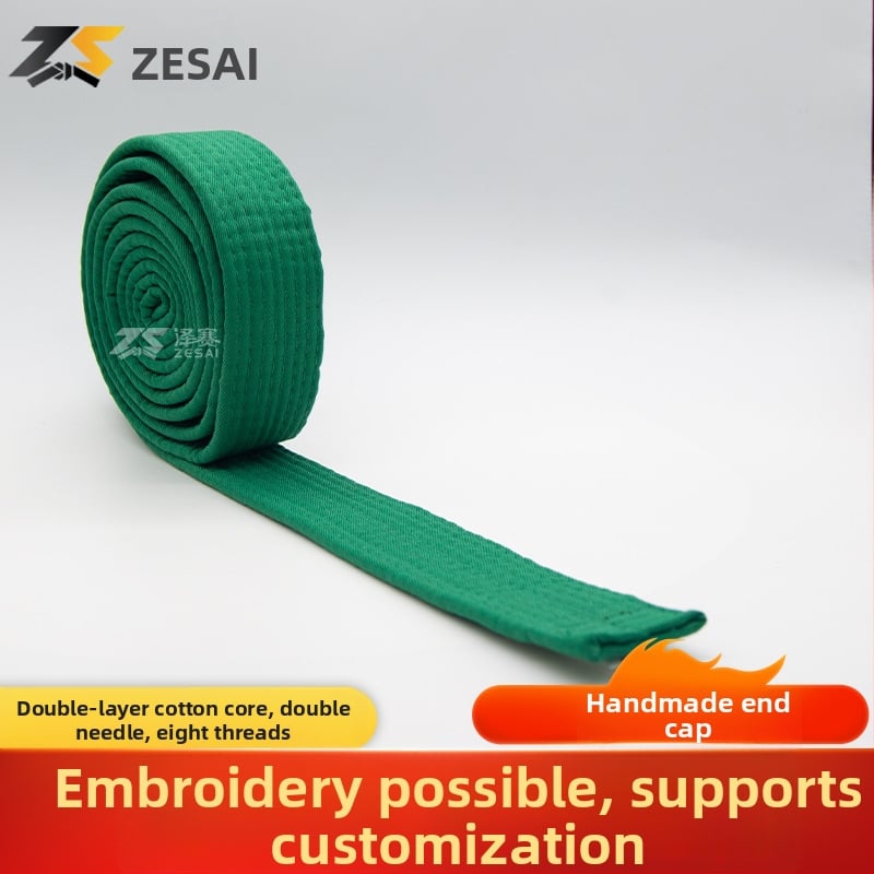 Bandă pentru karate și taekwondo cu broderie, material din amestec de bumbac, căptușeală din bumbac, lungime reglabilă, pentru antrenamente și examene în arte marțiale