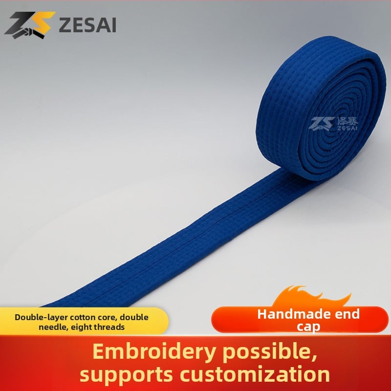 Bandă pentru karate și taekwondo cu broderie, material din amestec de bumbac, căptușeală din bumbac, lungime reglabilă, pentru antrenamente și examene în arte marțiale