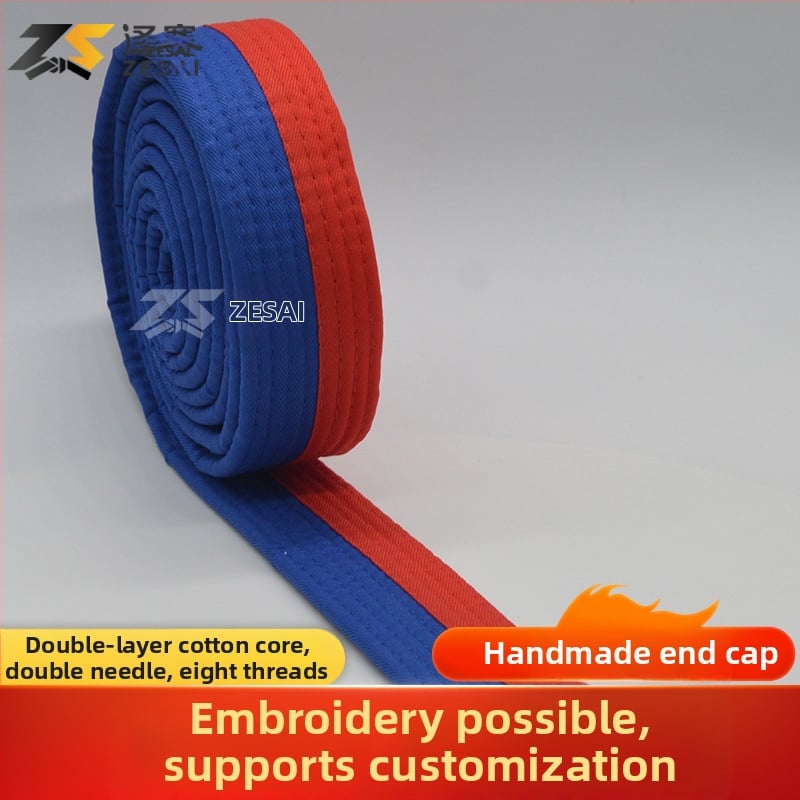 Bandă pentru karate și taekwondo cu broderie, material din amestec de bumbac, căptușeală din bumbac, lungime reglabilă, pentru antrenamente și examene în arte marțiale