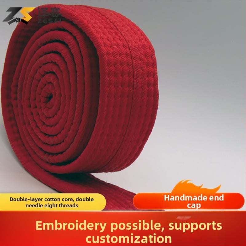 Bandă pentru karate și taekwondo cu broderie, material din amestec de bumbac, căptușeală din bumbac, lungime reglabilă, pentru antrenamente și examene în arte marțiale