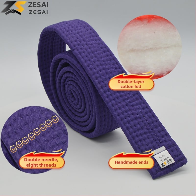 Bandă pentru karate și taekwondo cu broderie, material din amestec de bumbac, căptușeală din bumbac, lungime reglabilă, pentru antrenamente și examene în arte marțiale