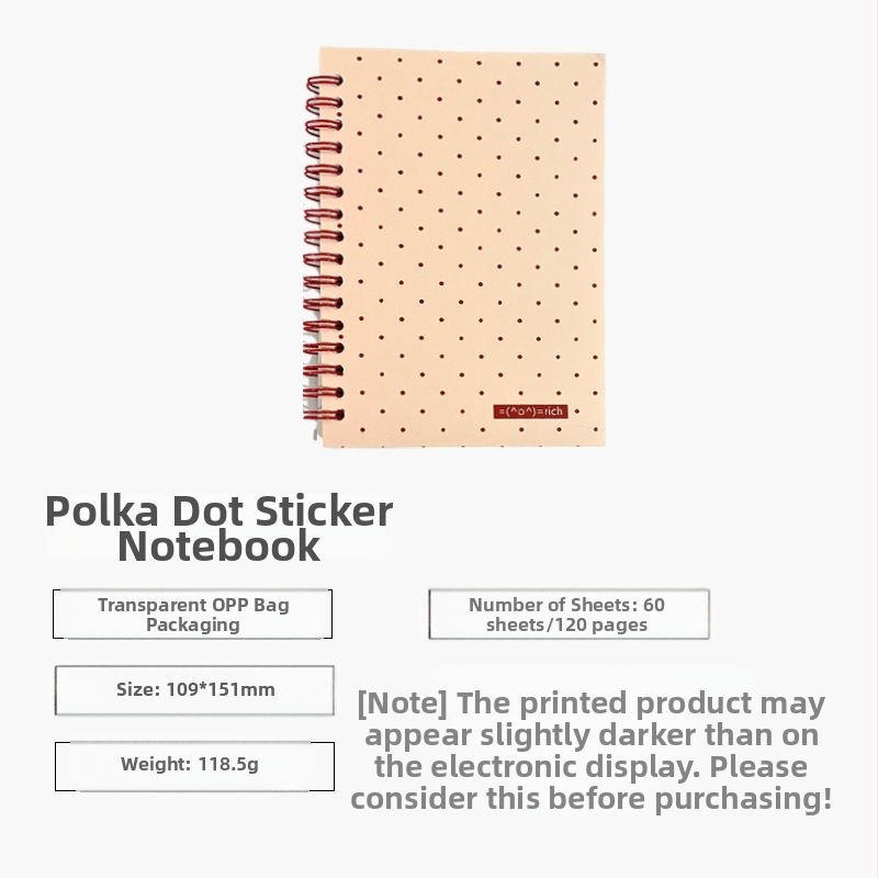 Caiet cu blocuri color pe ambele părți și buline, cu foi detașabile, copertă din PVC, hârtie cu dublă acoperire, 80 g/m², 1–50 pagini, stil minimalist nostalgic retro japonez-coreean