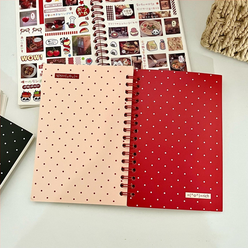 Caiet cu blocuri color pe ambele părți și buline, cu foi detașabile, copertă din PVC, hârtie cu dublă acoperire, 80 g/m², 1–50 pagini, stil minimalist nostalgic retro japonez-coreean