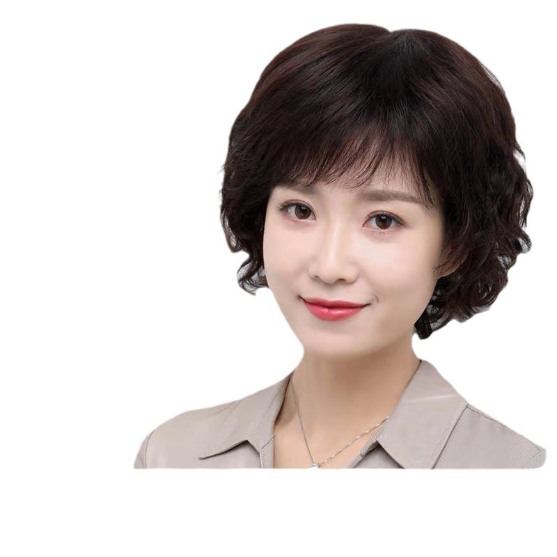 Perucă pentru femei, păr scurt buclat în stil mamă, păr real uman, cap ușor respirabil, acoperă firele albe și adaugă volum
