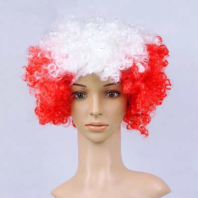 Perucă afro colorată, păr scurt buclat, temă Cupa Mondială Brazilia, modelul 120G