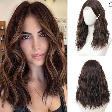 Păpușă lungă buclată cu aspect natural, breton cu despărțire centrală, fibre rezistente la temperatură, necolorabilă și nepermanentabilă