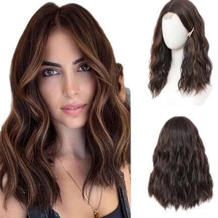 Păpușă lungă buclată cu aspect natural, breton cu despărțire centrală, fibre rezistente la temperatură, necolorabilă și nepermanentabilă