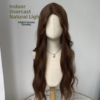 Perucă lungă buclată, bretonă în centru, fir mat Tanglong pentru temperaturi înalte, model Y-1601, stil coreean