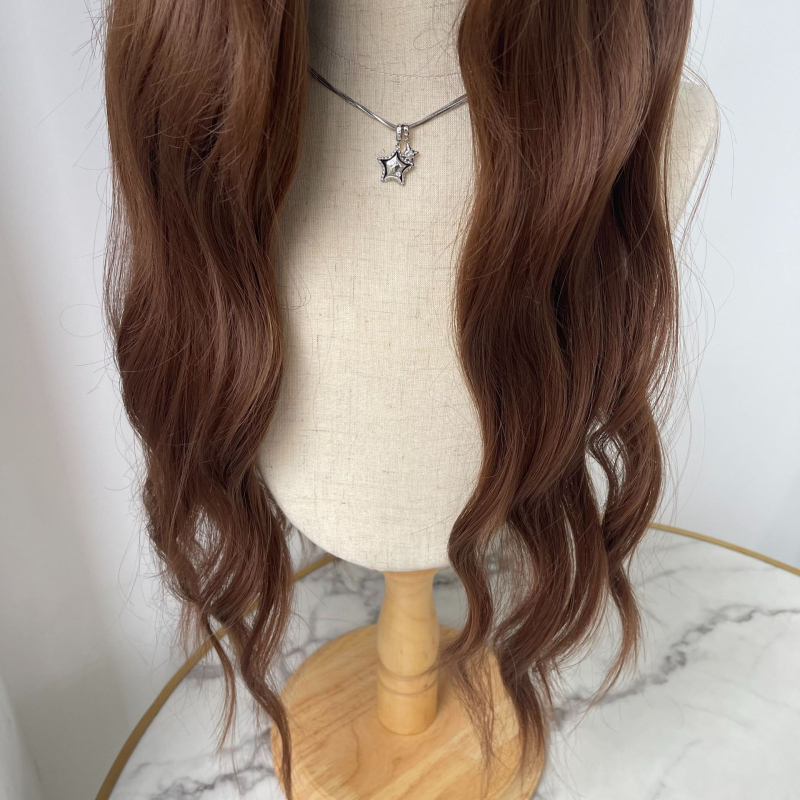 Perucă lungă buclată, bretonă în centru, fir mat Tanglong pentru temperaturi înalte, model Y-1601, stil coreean