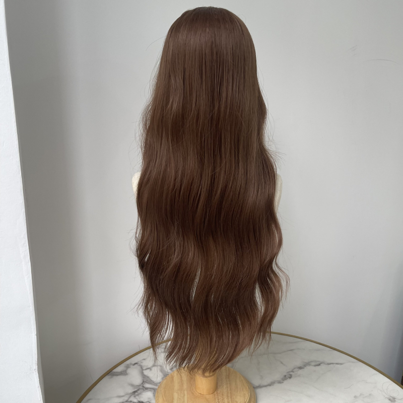 Perucă lungă buclată, bretonă în centru, fir mat Tanglong pentru temperaturi înalte, model Y-1601, stil coreean