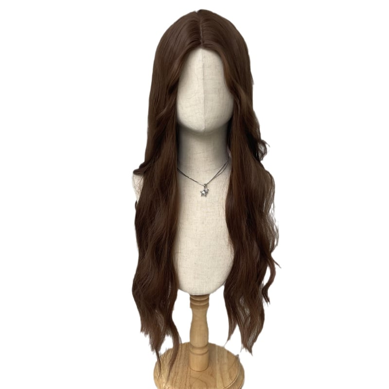 Perucă lungă buclată, bretonă în centru, fir mat Tanglong pentru temperaturi înalte, model Y-1601, stil coreean