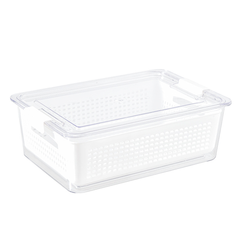 Cutie de depozitare pentru frigider din PET, transparentă, cu design multi-etaj, capac, anti-odor și prospețime păstrată.