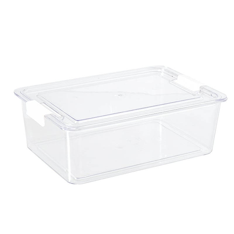 Cutie de depozitare pentru frigider din PET, transparentă, cu design multi-etaj, capac, anti-odor și prospețime păstrată.