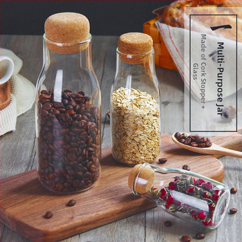 Borcan din sticlă pentru depozitare, capac din dop de plută, rotund, pentru ceai și lapte praf, capacitate 501–800 ml, compatibil cu microunde, sigilat