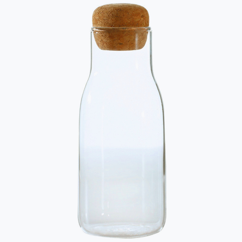 Borcan din sticlă pentru depozitare, capac din dop de plută, rotund, pentru ceai și lapte praf, capacitate 501–800 ml, compatibil cu microunde, sigilat