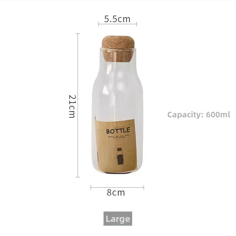 Borcan din sticlă pentru depozitare, capac din dop de plută, rotund, pentru ceai și lapte praf, capacitate 501–800 ml, compatibil cu microunde, sigilat