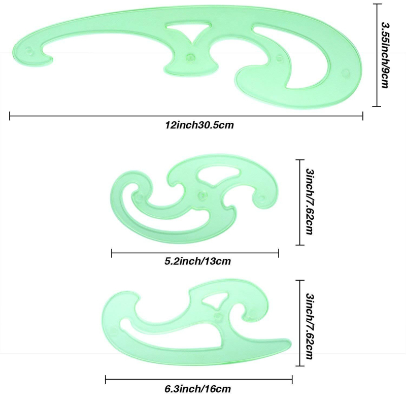 Golden Monkey set de 6 șabloane de desen — plastice, riglă pentru diagrame curbate, pentru ilustrații