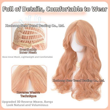 Perucă lungă buclată pentru femei, Breton central, Stil coreean, Valuri mari, Material: fibre rezistente la temperaturi înalte, Model 110