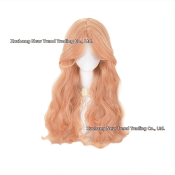 Perucă lungă buclată pentru femei, Breton central, Stil coreean, Valuri mari, Material: fibre rezistente la temperaturi înalte, Model 110