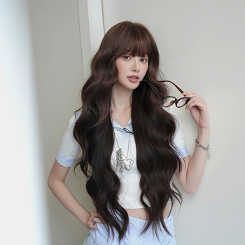 Perucă lungă buclată, fibre sintetice rezistente la temperaturi înalte, acoperire completă a capului, stil exotic.