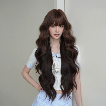 Perucă lungă buclată, fibre sintetice rezistente la temperaturi înalte, acoperire completă a capului, stil exotic.
