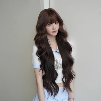 Perucă lungă buclată, fibre sintetice rezistente la temperaturi înalte, acoperire completă a capului, stil exotic.
