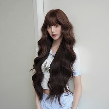Perucă lungă buclată, fibre sintetice rezistente la temperaturi înalte, acoperire completă a capului, stil exotic.
