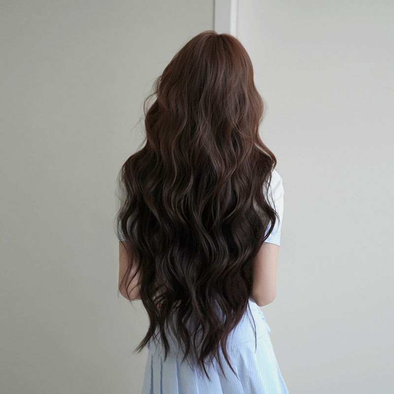 Perucă lungă buclată, fibre sintetice rezistente la temperaturi înalte, acoperire completă a capului, stil exotic.