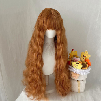 Păpușă perucă pentru femei cu breton și păr lung buclat, fibre mate rezistente la temperatură, construcție mecanică, stil natural