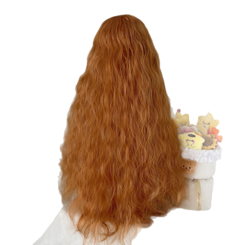 Păpușă perucă pentru femei cu breton și păr lung buclat, fibre mate rezistente la temperatură, construcție mecanică, stil natural