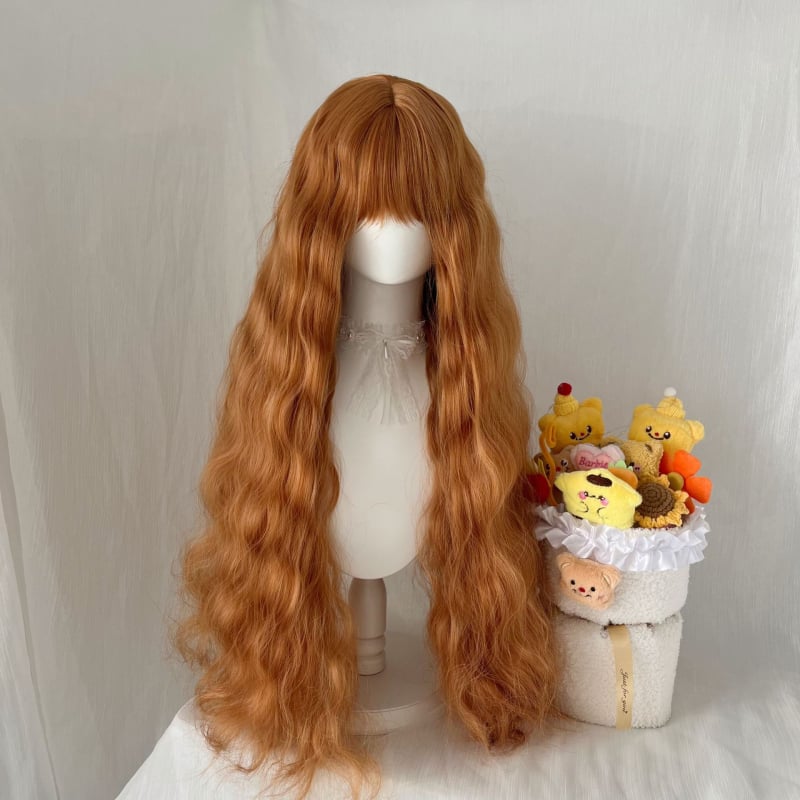 Păpușă perucă pentru femei cu breton și păr lung buclat, fibre mate rezistente la temperatură, construcție mecanică, stil natural