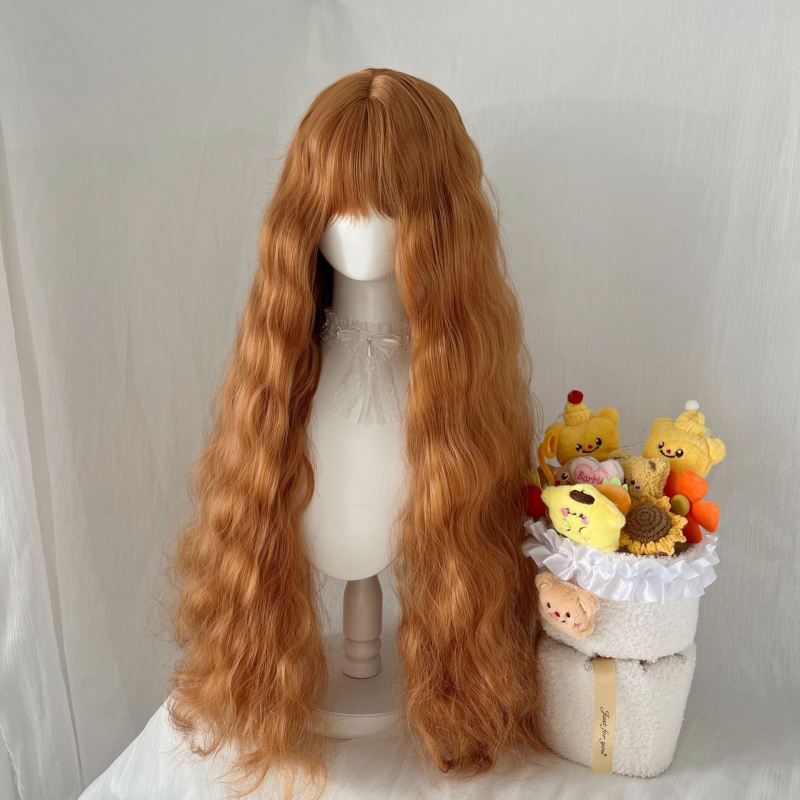 Păpușă perucă pentru femei cu breton și păr lung buclat, fibre mate rezistente la temperatură, construcție mecanică, stil natural