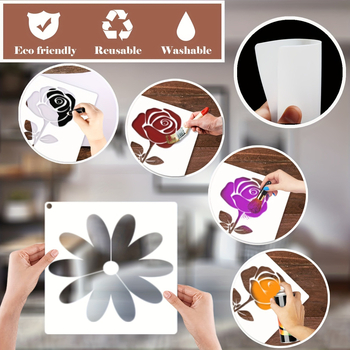 Set de 25 șabloane PET pentru pictură cu flori: floarea-soarelui și bujor, șabloane de decupare