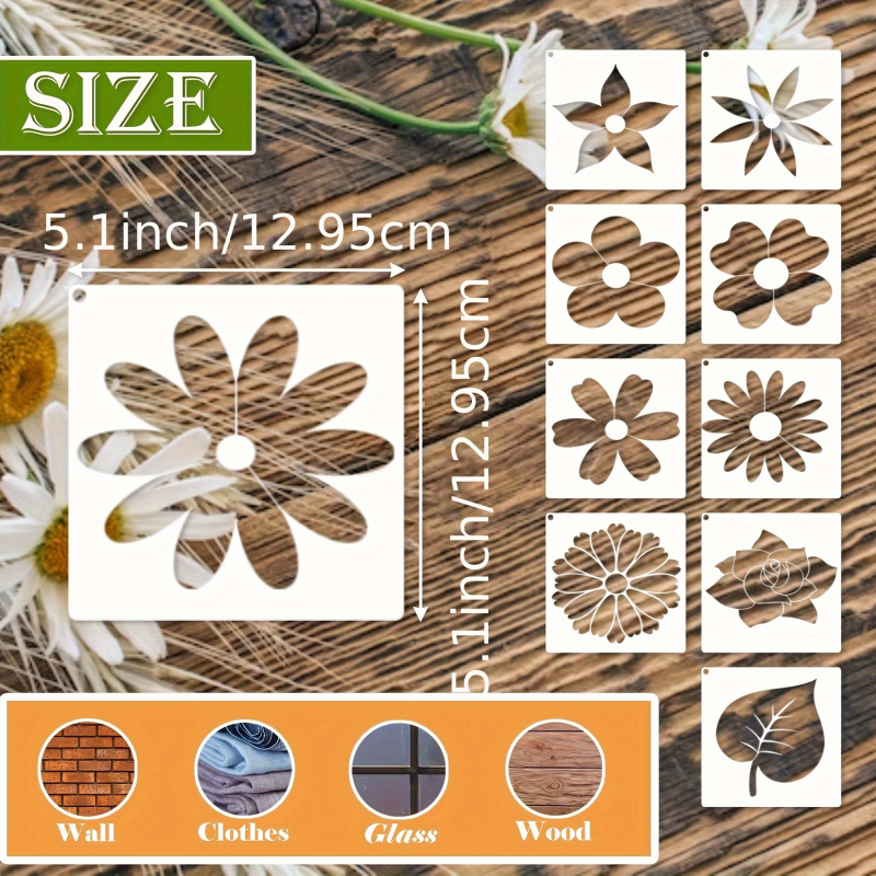 Set de 25 șabloane PET pentru pictură cu flori: floarea-soarelui și bujor, șabloane de decupare