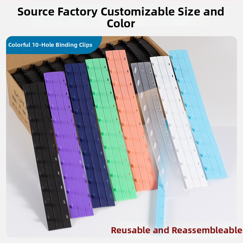 Bandă de legare documente, din plastic, model Binding strip, 10 găuri, ambalaj din carton