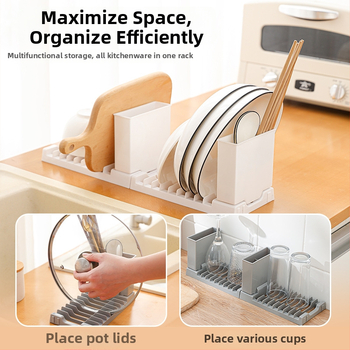 Raft pliabil pentru vase – uscător de vase, pe blat, multifuncțional, capacitate mare, compartiment pentru bețișoare